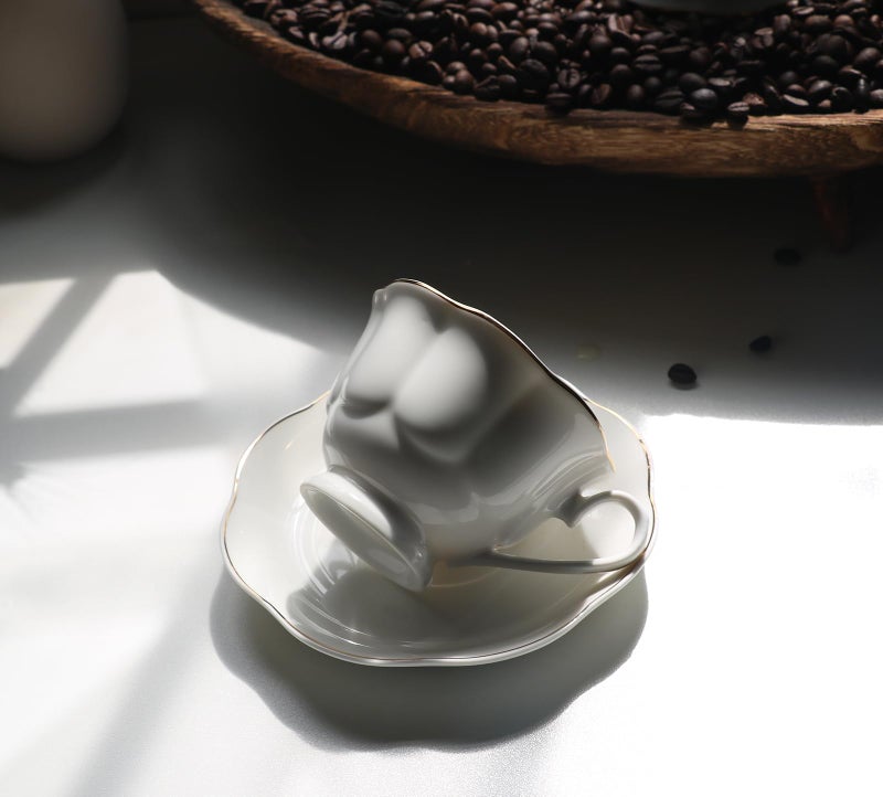 Guangyang 12 Pieces Tea Cup set Fine Porcelain 6oz Cup and Saucer set of 6 for Cappuccino Tea Flat White Coffee - Image 5